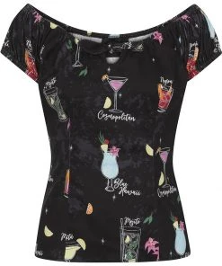 New In Collectif Lorena Coctail Menu 50's Top Black