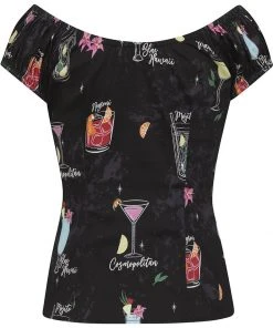 New In Collectif Lorena Coctail Menu 50's Top Black