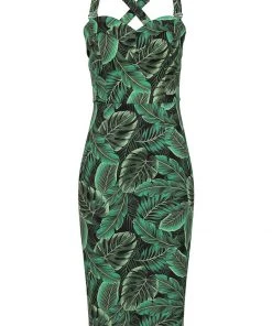 New In Collectif Kiana Tropics 50's Pencil Dress Green