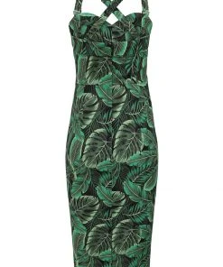 New In Collectif Kiana Tropics 50's Pencil Dress Green
