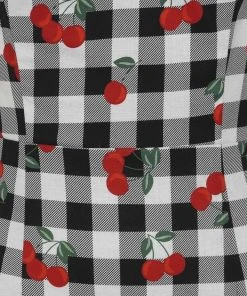 Collectif Kiana Gingham Cherries 50's Pencil Dress Black