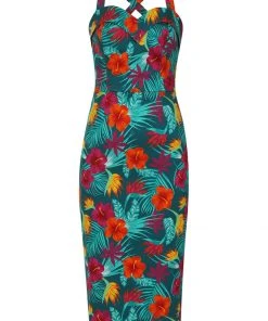 New In Collectif Kiana Tropico 50's Pencil Dress Multi