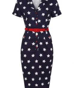 Collectif Caterina Stars 50's Pencil Dress Navy New In
