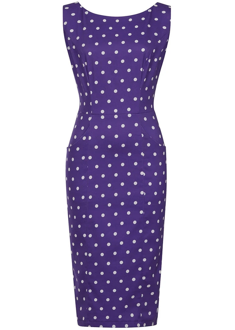 New In Collectif Hepburn Pretty Polkadot 50's Pencil Dress Purple