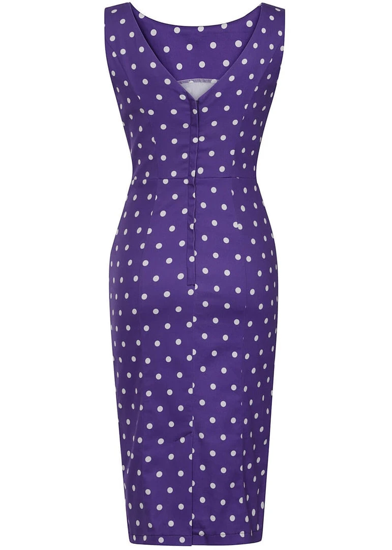 New In Collectif Hepburn Pretty Polkadot 50's Pencil Dress Purple