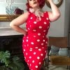 Collectif Hepburn Painted Polka 50's Pencil Dress Red