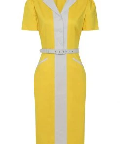 New In Collectif Berta Contrast 60's Pencil Dress Yellow