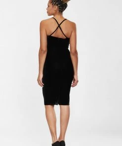 Collectif Dorcas Velvet 80's Pencil Dress Black