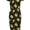 New In Collectif Demira Polka Lemon 50's Pencil Dress Black