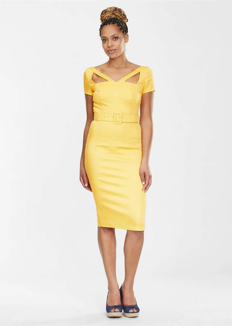 Collectif Clodia 60's Pencil Dress Yellow