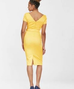 Collectif Clodia 60's Pencil Dress Yellow