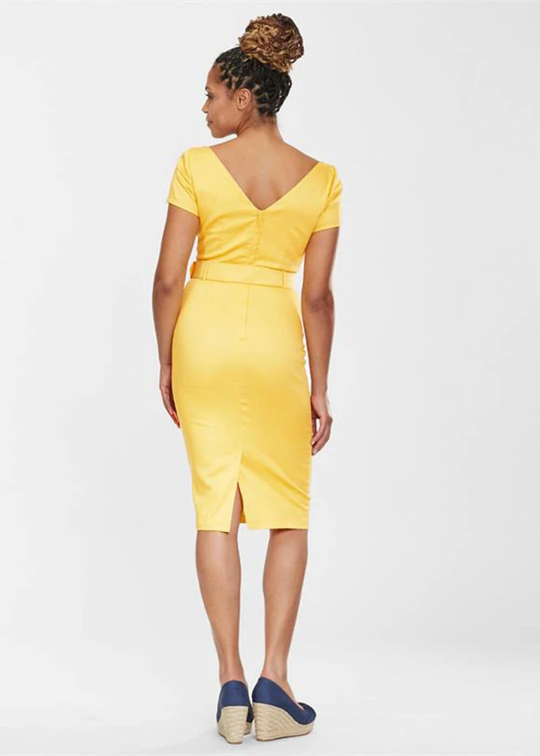Collectif Clodia 60's Pencil Dress Yellow
