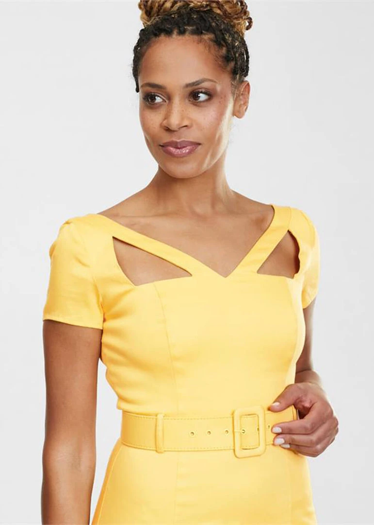 Collectif Clodia 60's Pencil Dress Yellow