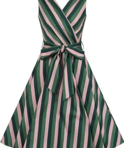 Collectif Patricia Palm Stripe 50's Swing Dress Pink