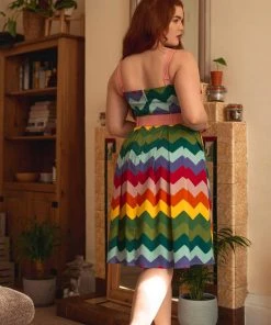 Collectif Dorothy Rainbow Chevron 50's Swing Dress Multi