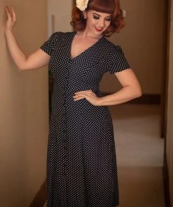Collectif Riley Mini Polka 40's Swing Dress Navy
