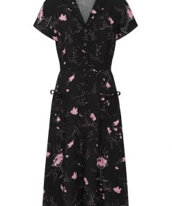 Collectif Liza Tipsy Elephants 50's Swing Dress Black