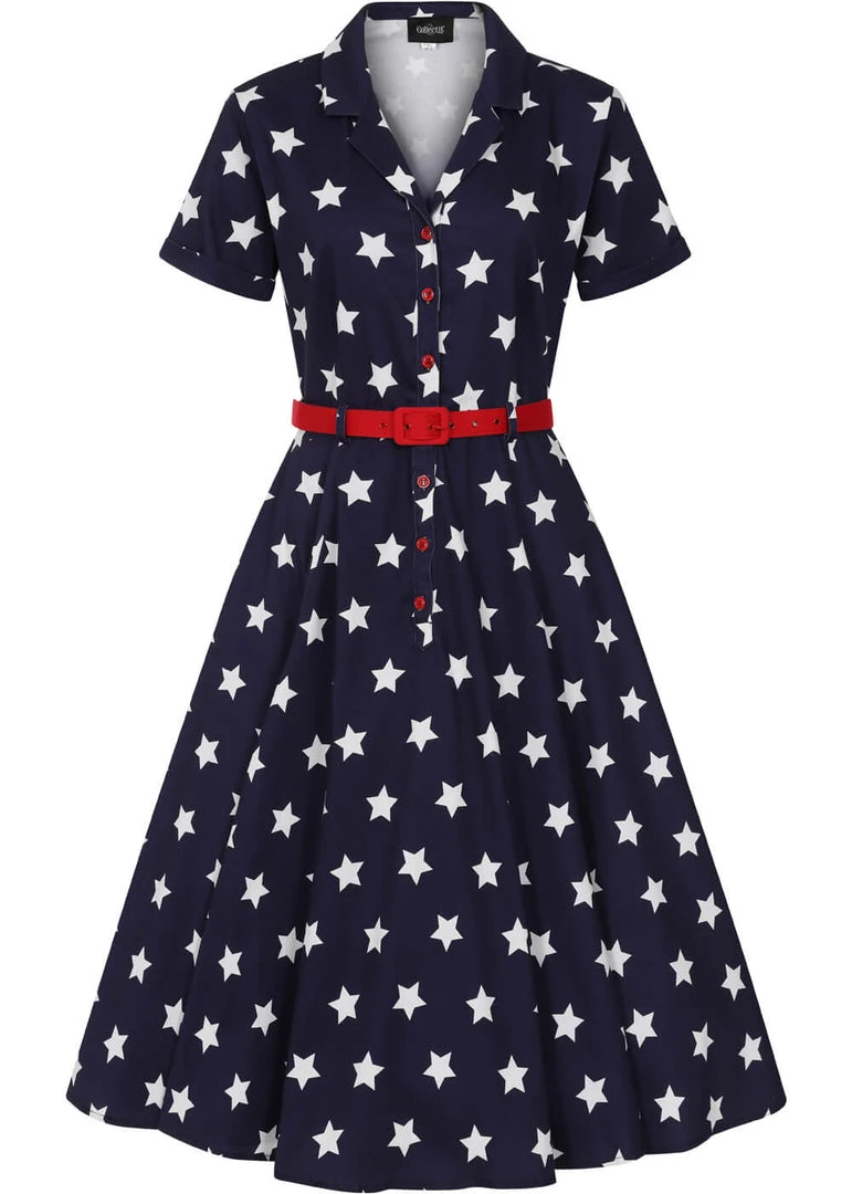 Collectif Caterina Stars 50's Swing Dress Navy New In