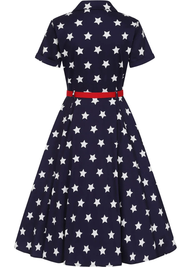 Collectif Caterina Stars 50's Swing Dress Navy New In