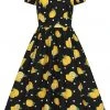 New In Collectif Demira Polka Lemon 50's Swing Dress Black