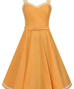 Collectif Nova Heart Trim 50's Swing Dress Orange