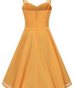 Collectif Nova Heart Trim 50's Swing Dress Orange