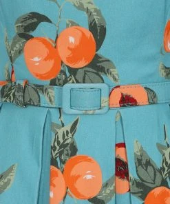 Collectif Jill Vintage Peaches 50's Swing Dress Blue