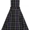 Collectif Kayden Nancy Check Overalls 60's Swing Dress Black