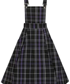Collectif Kayden Nancy Check Overalls 60's Swing Dress Black