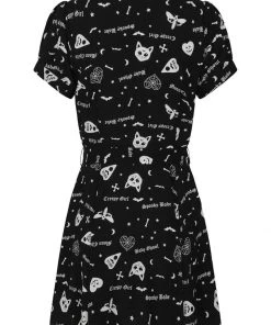 New In Collectif Mary Grace Creepy Girl 80's Skater Dress Black
