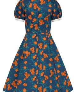 New In Collectif Peta Flora 50's Swing Dress Navy