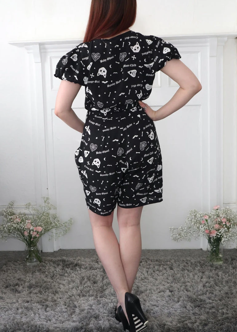 Collectif Mimma Creepy Girl 80's Playsuit Black