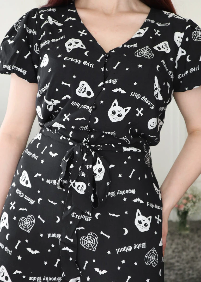 Collectif Mimma Creepy Girl 80's Playsuit Black