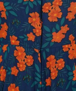 New In Collectif Thelma Flora 70's Jumpsuit In Navy