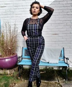 Collectif Rada Nancy Check 60's Dungarees Black
