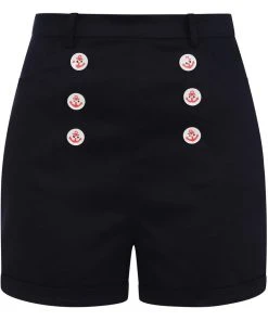 New In Collectif Nancy Nautical 40's Shorts Navy Blue
