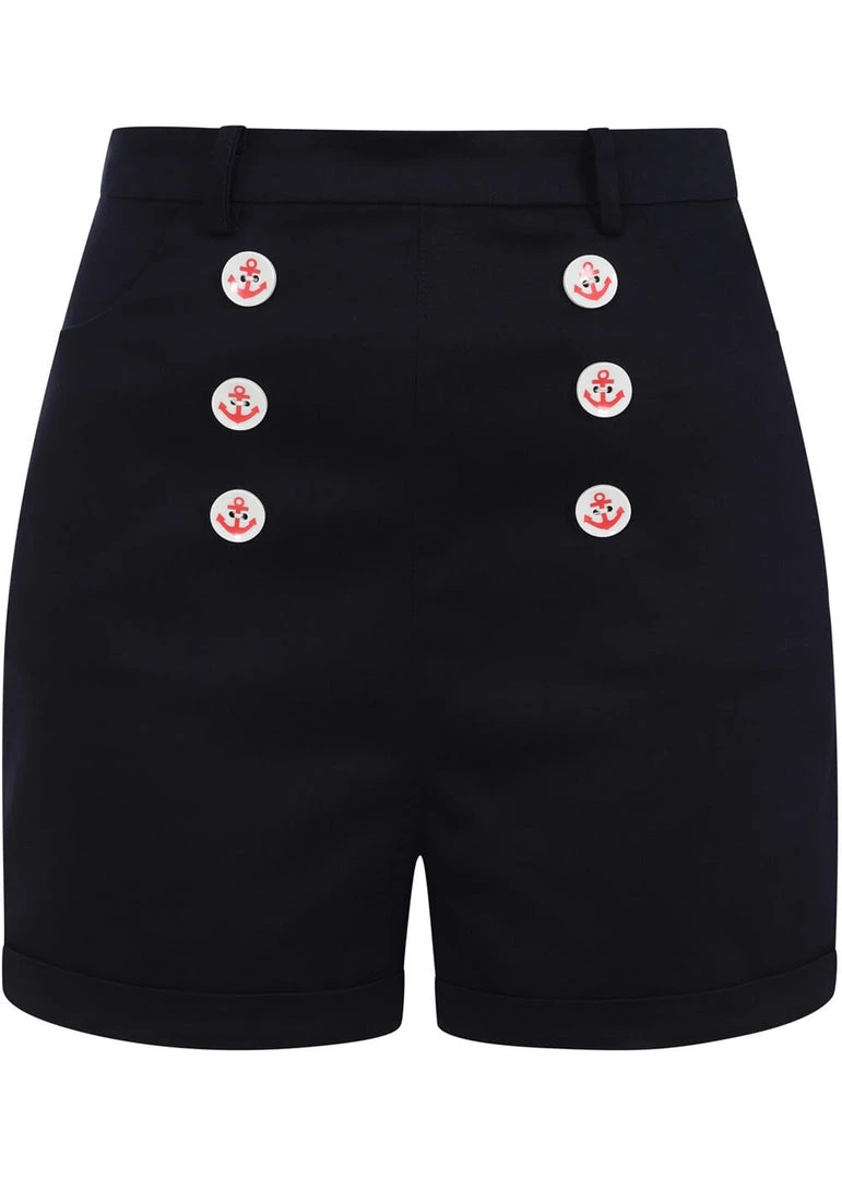 New In Collectif Nancy Nautical 40's Shorts Navy Blue