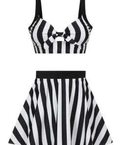 Collectif Beetle Stripe 60's Bikini Top Black White