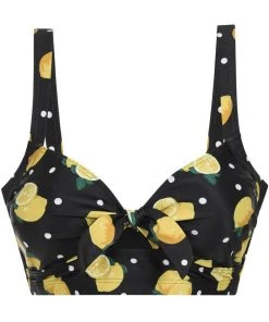 New In Collectif Lemon Polka 50's Bikini Top Black