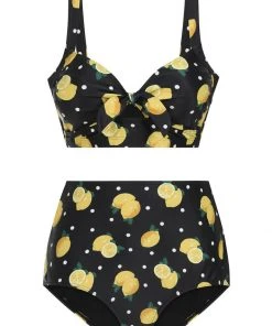 New In Collectif Lemon Polka 50's Bikini Top Black