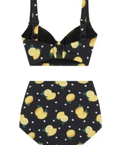 New In Collectif Lemon Polka 50's Bikini Top Black
