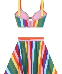 Collectif Rainbow Stripes 60's Bikini Briefs Skirt Multi New In