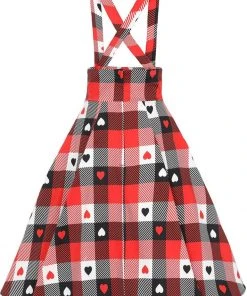 New In Collectif Alexa Heart Gingham 50's Swing Skirt Red