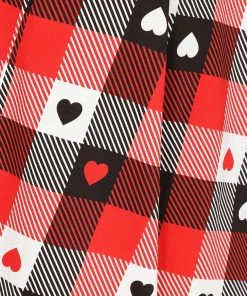 New In Collectif Alexa Heart Gingham 50's Swing Skirt Red