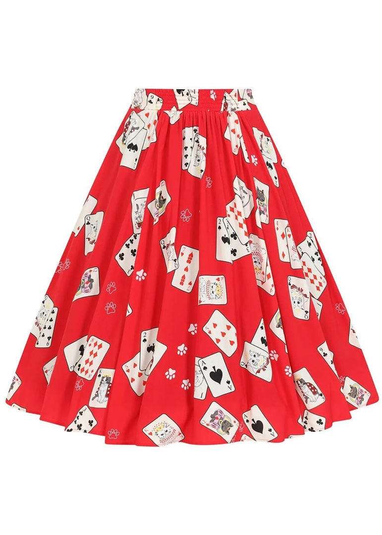 New In Collectif Megan Cat Croupier 50's Swing Skirt Red