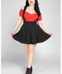Collectif Klara Heart Suspender 60's Skater Skirt Black