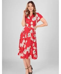 Collectif Liza Cat Croupier 40's Swing Dress Red New In