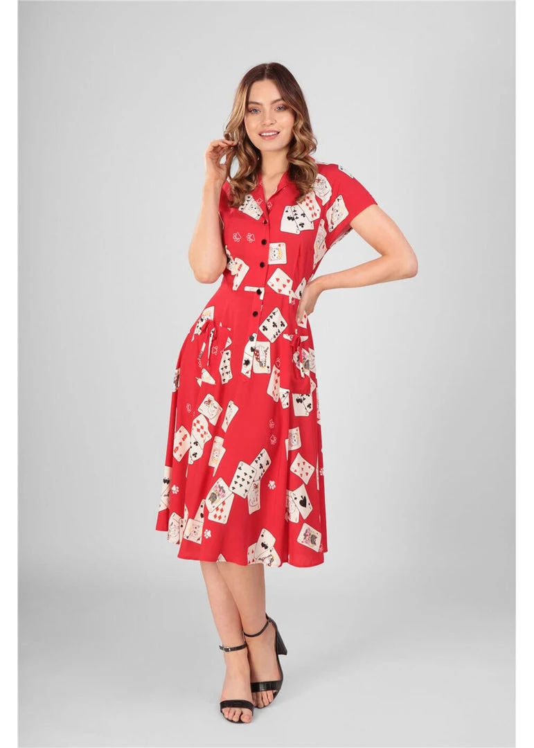 Collectif Liza Cat Croupier 40's Swing Dress Red New In