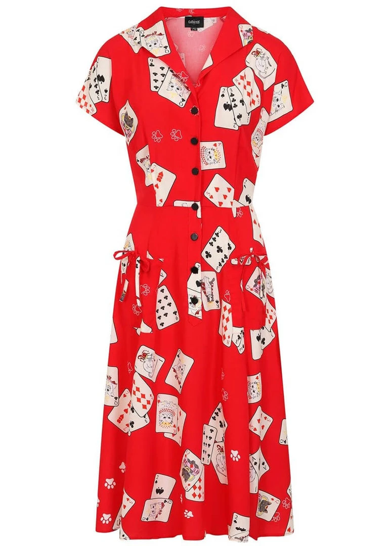 Collectif Liza Cat Croupier 40's Swing Dress Red New In