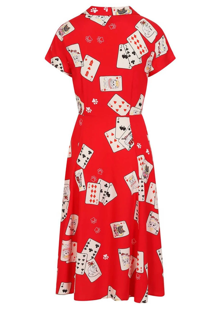 Collectif Liza Cat Croupier 40's Swing Dress Red New In